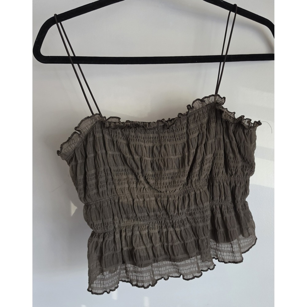 Aster Tank Top Women M Olive Green Sleeveless Blouse Crop Top Bohemian